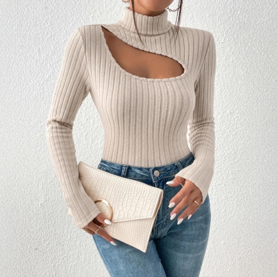 Damen Rollkragen-Shirt mit Hohldesign – Sexy & Elegant